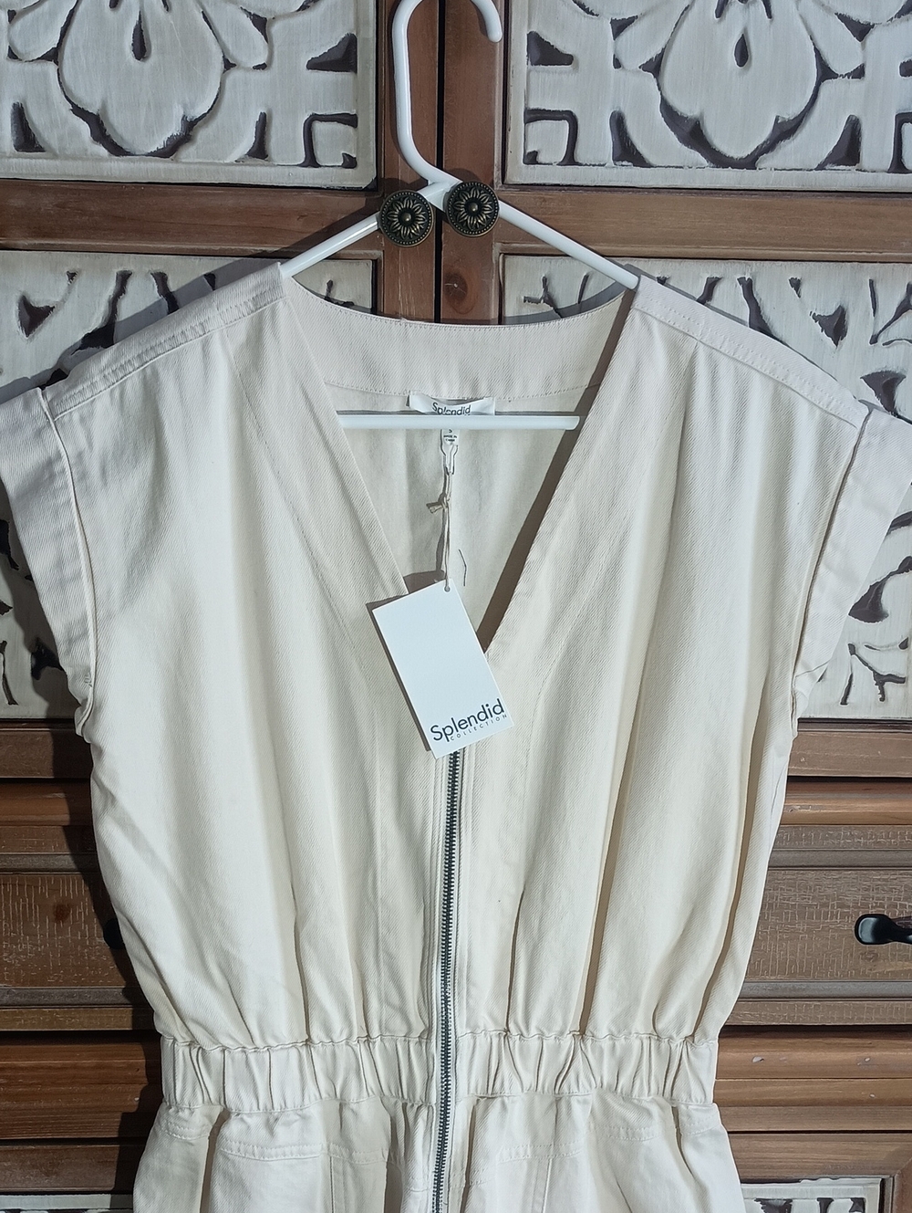 Splendid Cream Utility Jumpsuit with Front Zip NWT - Picture 2 of 9